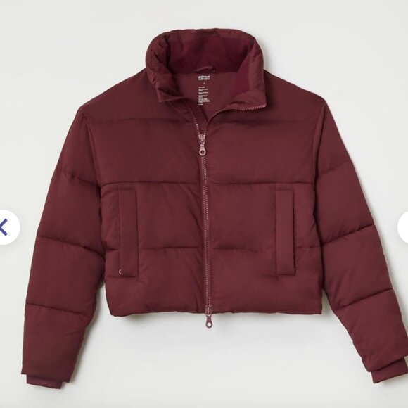 girlfriend collective Jackets & Blazers - Girlfriend Collective Wine Cropped Recycled Puffer Jacket Minimalist Edgy sz XS